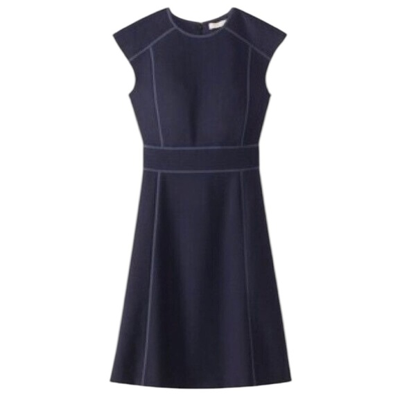 Tory Burch Wayde Midnight Blue Wool Crepe Midi Dress - Picture 1 of 7